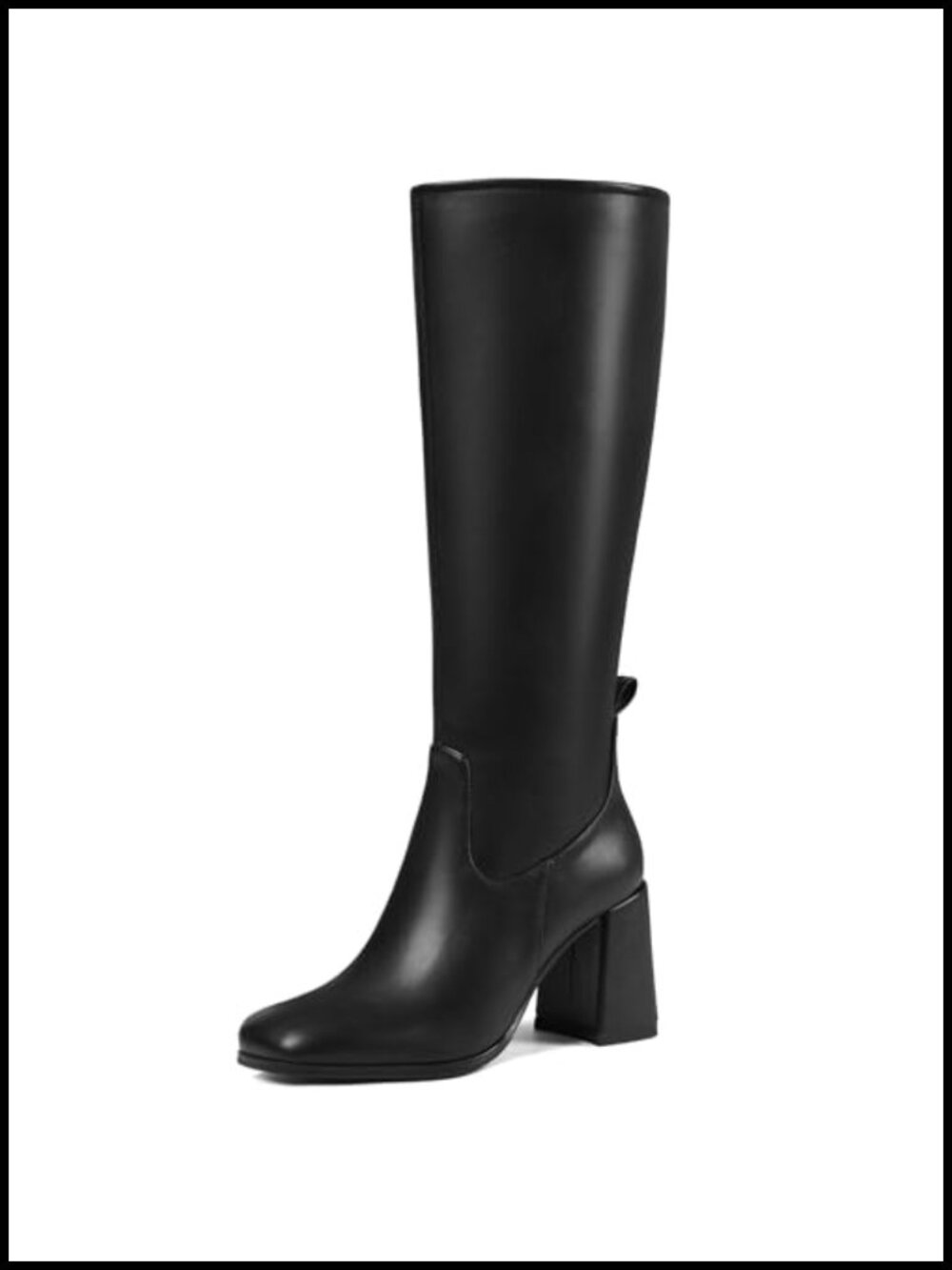 Women's Knee High Boots Square Toe Chunky Block Heel Side Zipper Tall PU Leather